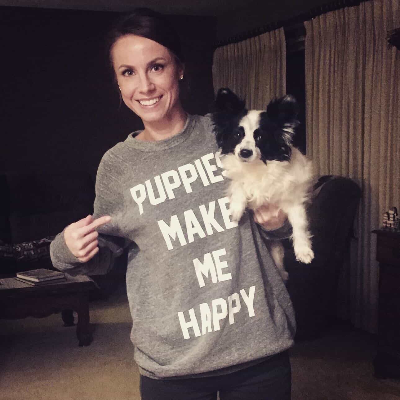 Puppies Make Me Happy | Tri - Blend Gray Crewneck Sweatshirt | MISPRINT - Puppies Make Me Happy
