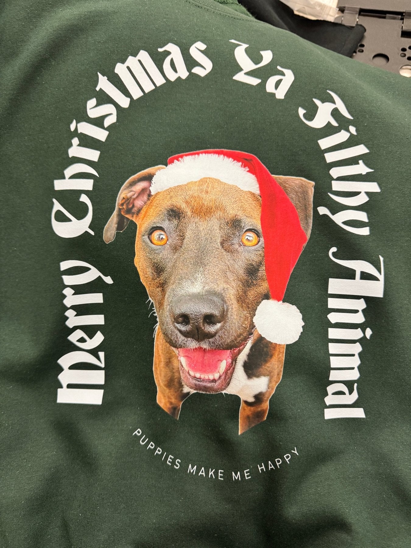 Custom Merry Christmas Ya Filthy Animal Sweatshirt | Personalized Dog Photo Best Gift - Puppies Make Me Happy