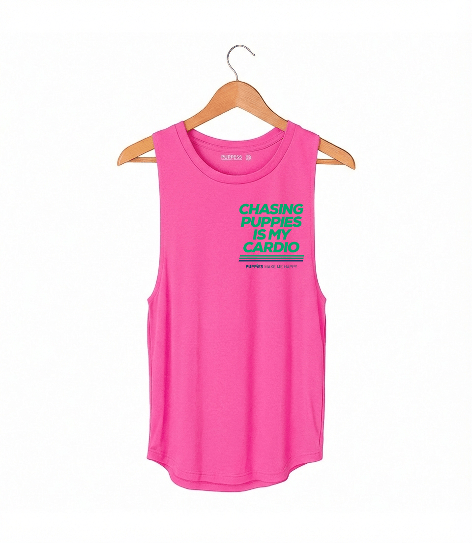 Chasing Puppies is My Cardio | Green Font | Women’s Tank | Made in USA - Puppies Make Me Happy