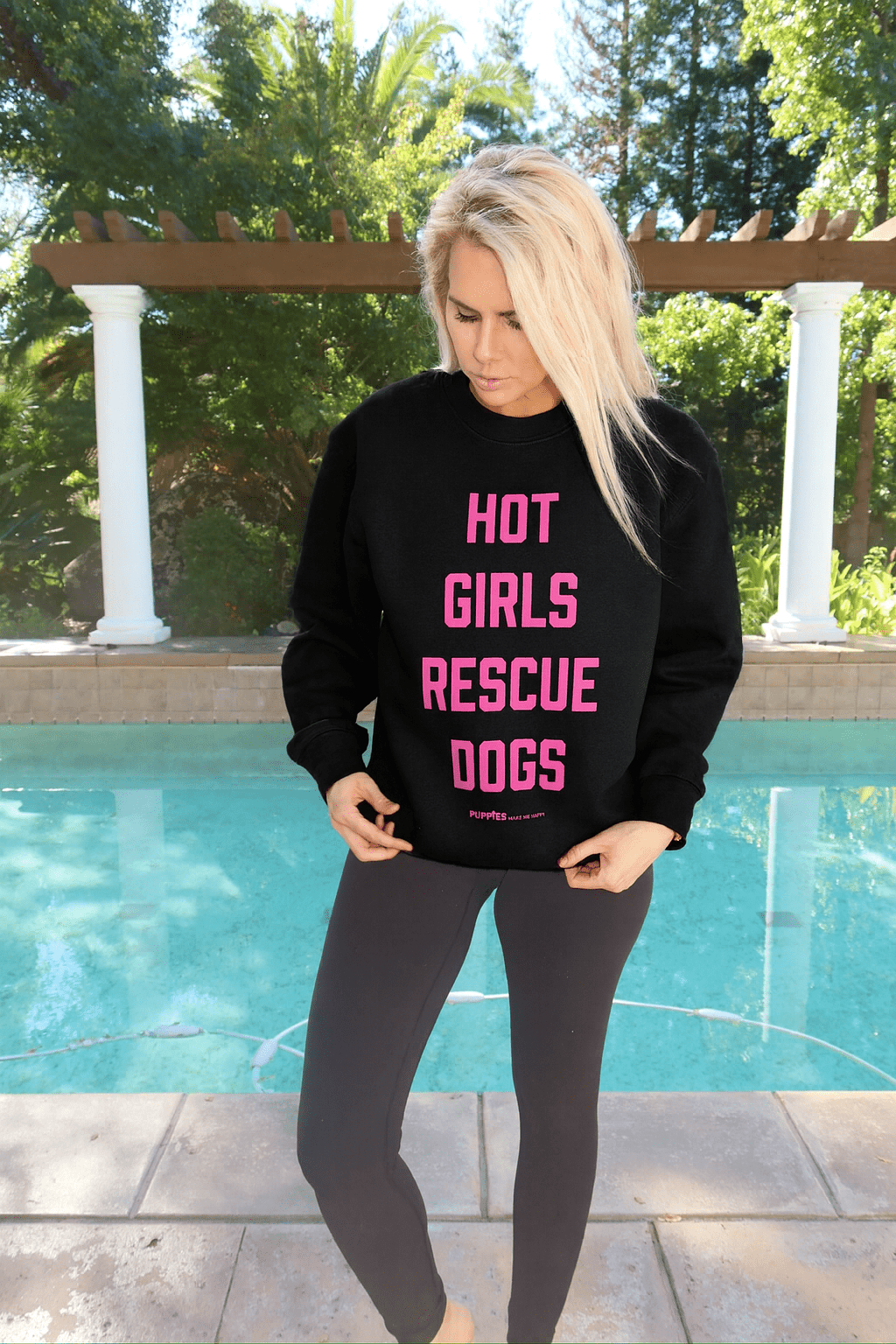 Hot Girls Rescue Dogs Unisex Crewneck Sweatshirt - Puppies Make Me Happy