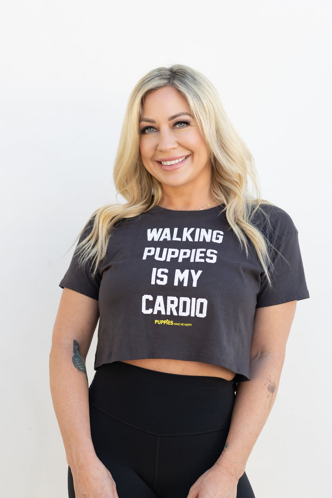 Walking Puppies is My Cardio Leopard Print | Crop Tee