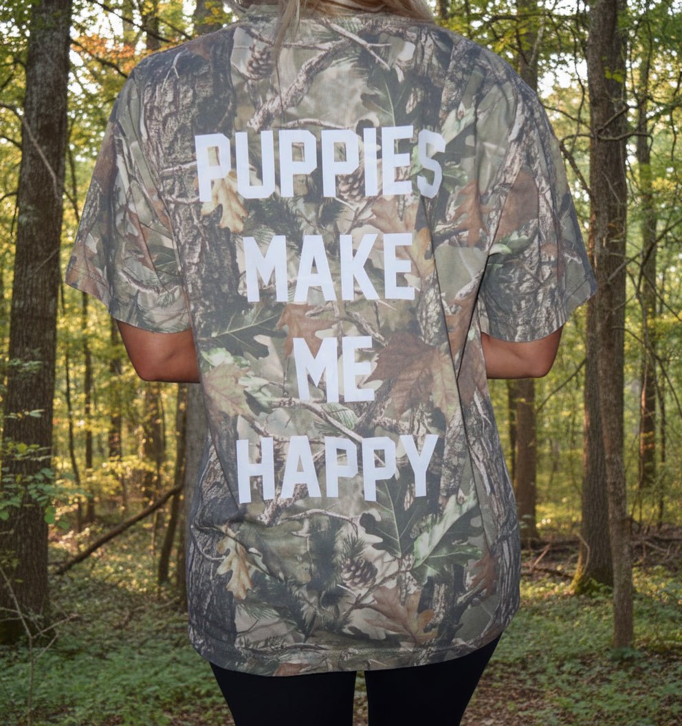 Limited Edition Camo T-Shirt | Puppies Make Me Happy Unisex Wood Camo Tee - Puppies Make Me Happy