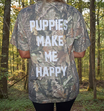 Limited Edition Camo T-Shirt | Puppies Make Me Happy Unisex Wood Camo Tee - Puppies Make Me Happy