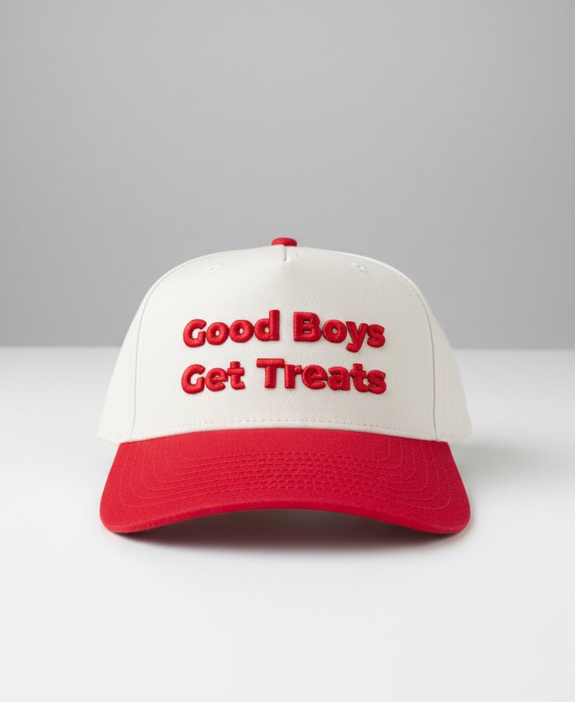 Good Boys Get Treats 5 Panel Baseball Cap | Structured Mid Profile Snapback - Puppies Make Me Happy