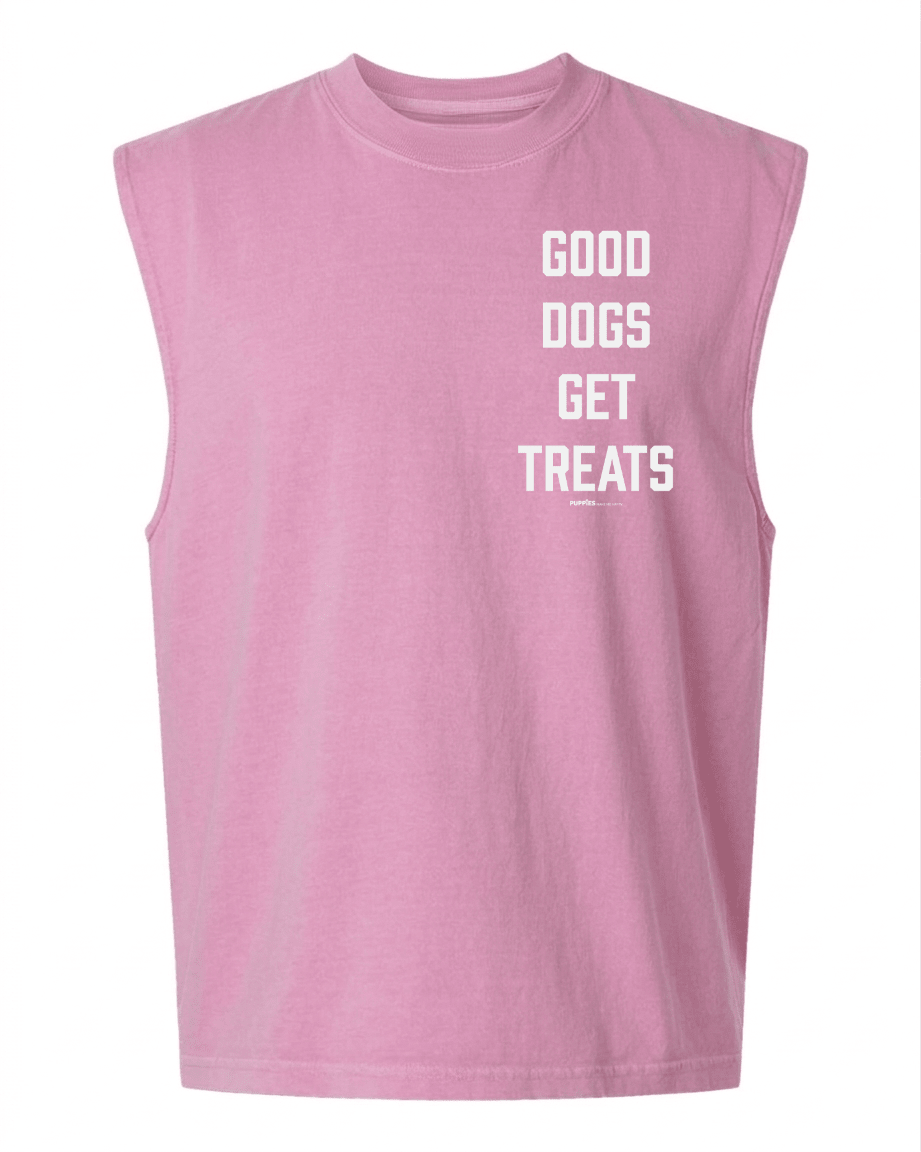 Good Dogs Get Treats Uni-Sex Heavyweight Muscle Tank | Premium Cotton Boxy Fit Best Gift for Dog Moms - Puppies Make Me Happy