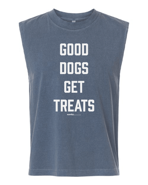 Good Dogs Get Treats Unisex Heavyweight Muscle Tank | Vintage Washed Sleeveless Tee - Puppies Make Me Happy