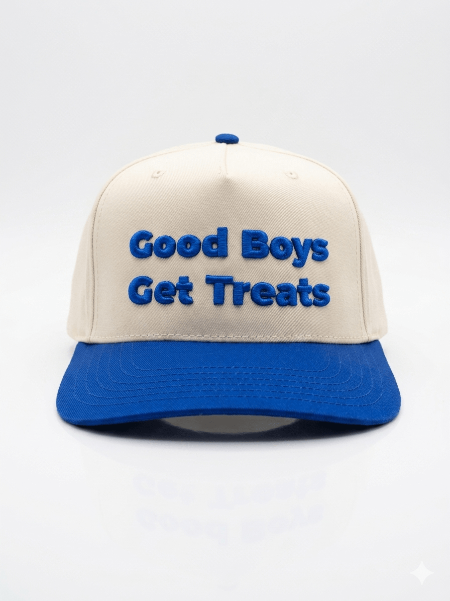 Good Boys Get Treats 5 Panel Baseball Cap | Structured Mid Profile Snapback - Puppies Make Me Happy