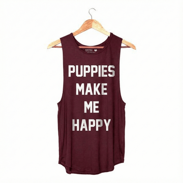 Puppies Make Me Happy Women's Sleeveless Tank | Ultra - Soft Made in USA Workout Gift - Puppies Make Me Happy