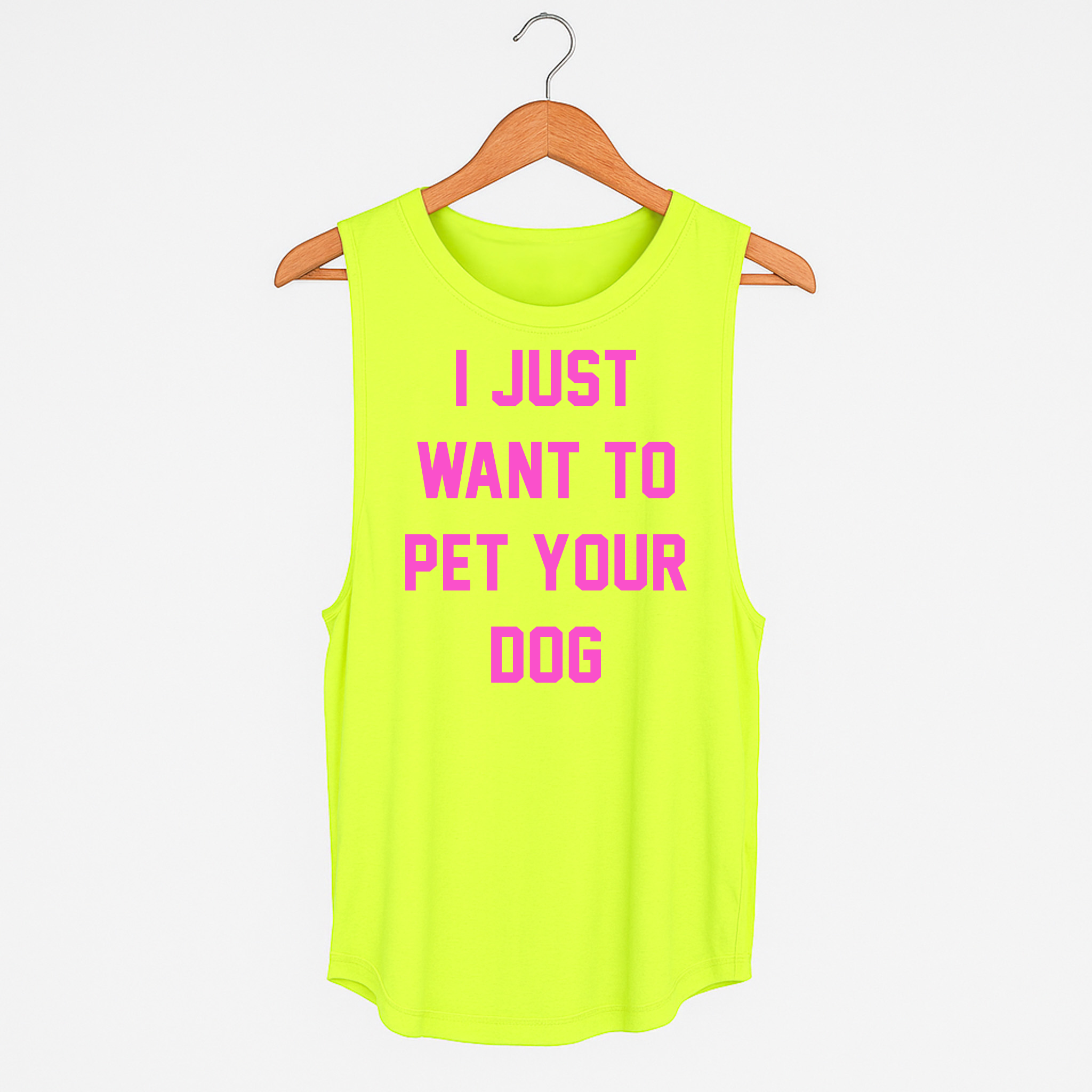 I Just Want to Pet Your Dog | Tennis Ball Neon Yellow  | Women's Sleeveless | Made in the USA | For Dog Lovers