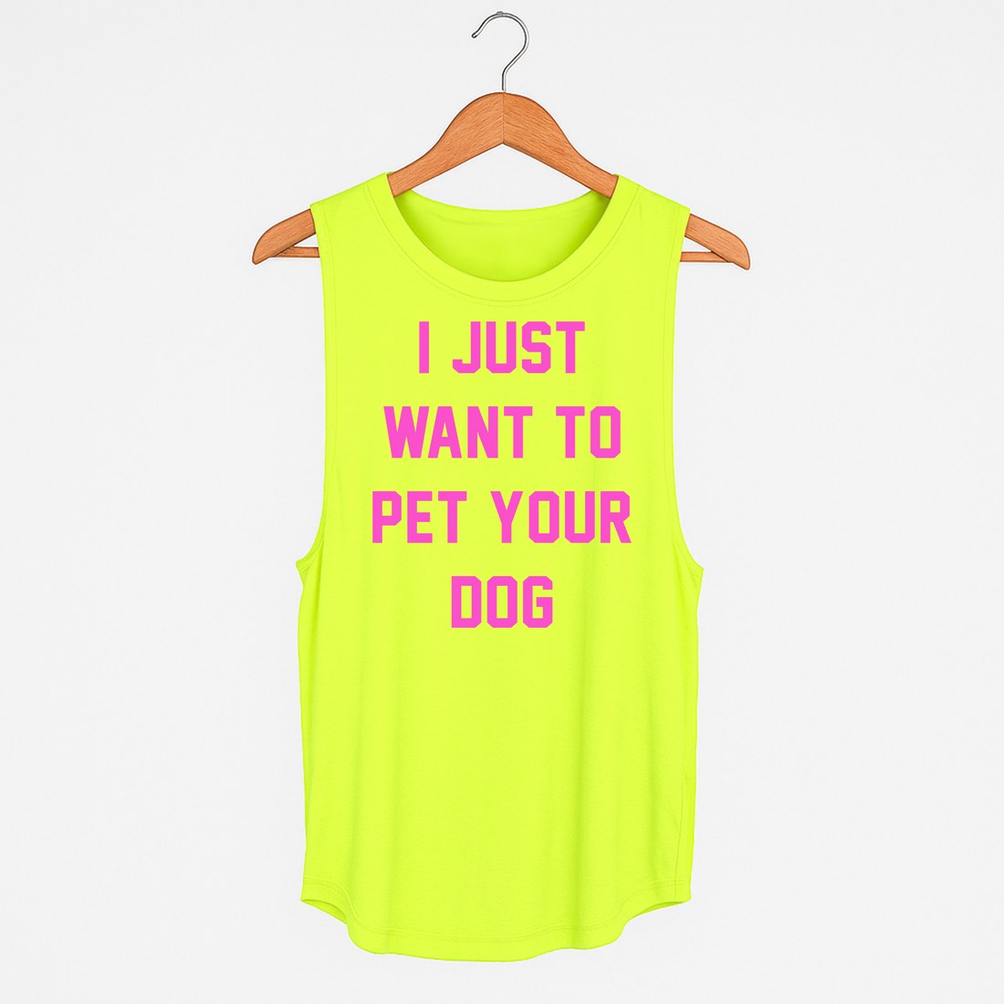 I Just Want to Pet Your Dog | Tennis Ball Neon Yellow  | Women's Sleeveless | Made in the USA | For Dog Lovers