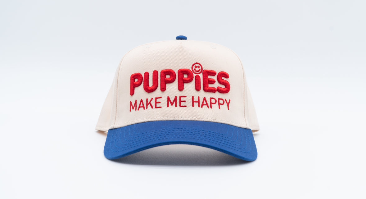 Puppies Happy White Blue Cap Front