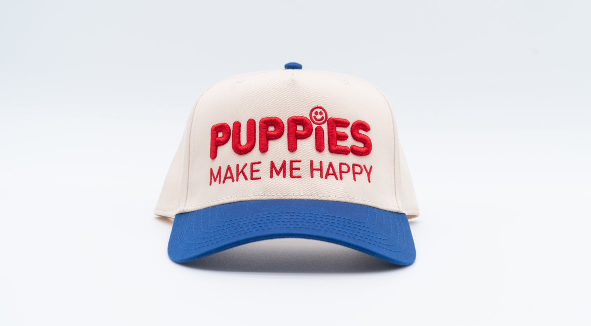 Puppies Happy White Blue Red Cap Front