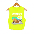 Puppies & Yoga Crop Tank | Gift for Dog Moms Who Do Yoga | Made in USA - Puppies Make Me Happy