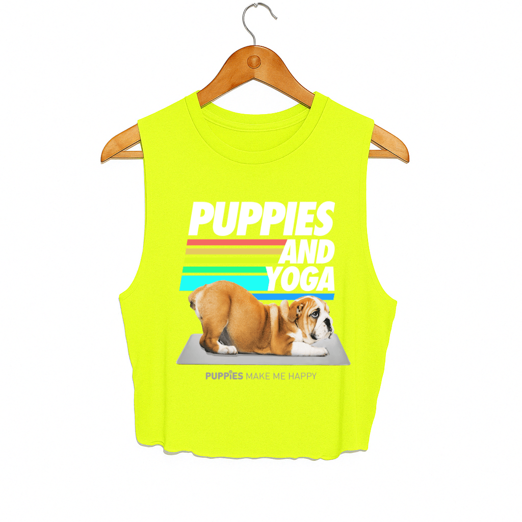 Puppies & Yoga Crop Tank | Gift for Dog Moms Who Do Yoga | Made in USA - Puppies Make Me Happy