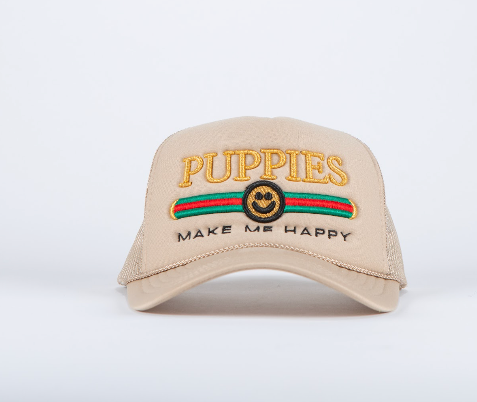 Pup Lux Metallic Gold Puff Embroidery | Trucker Hat | Khaki