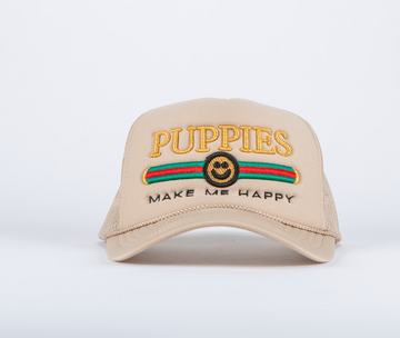 Pup Lux Metallic Gold Puff Embroidery | Trucker Hat | Khaki