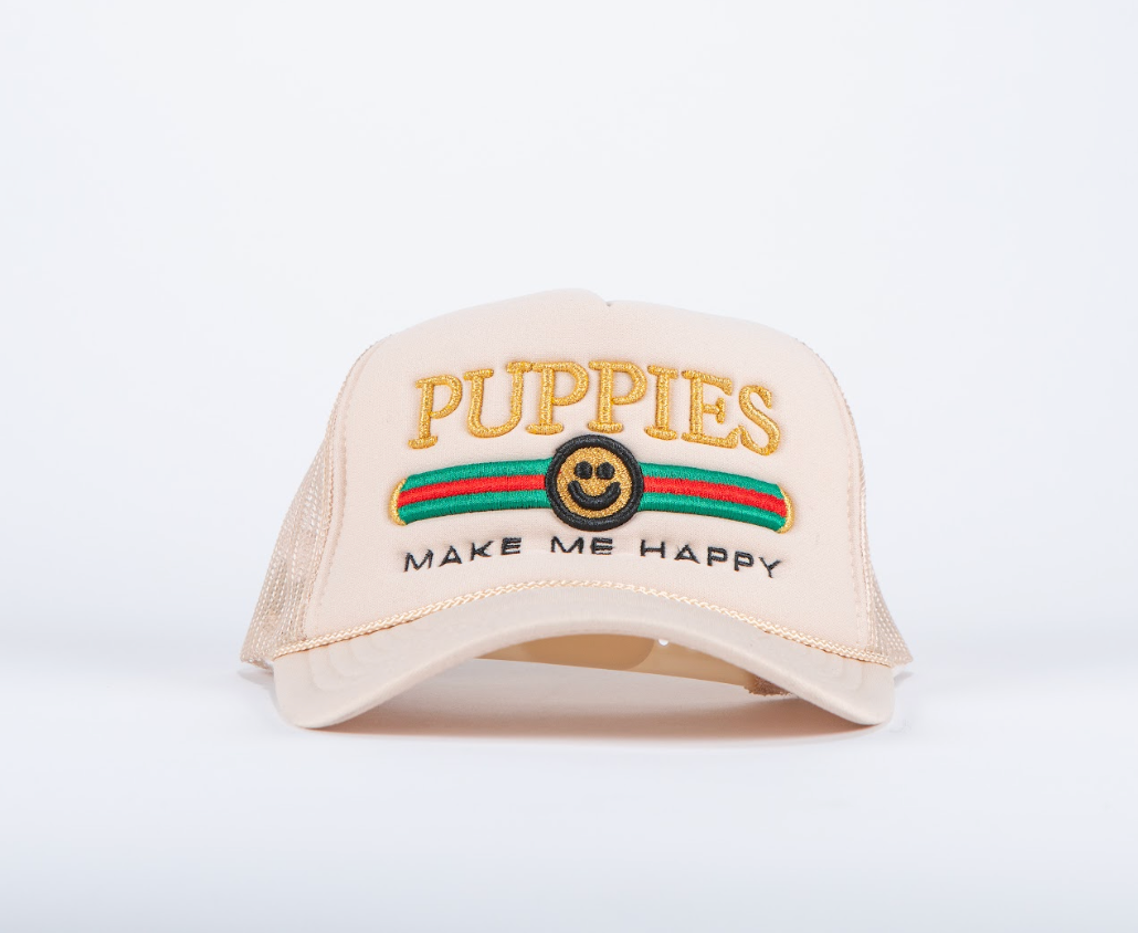 Pup Lux Metallic Gold Puff Embroidery | Trucker Hat Tan