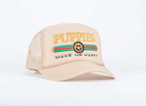 Pup Lux Metallic Gold Puff Embroidery | Trucker Hat Tan