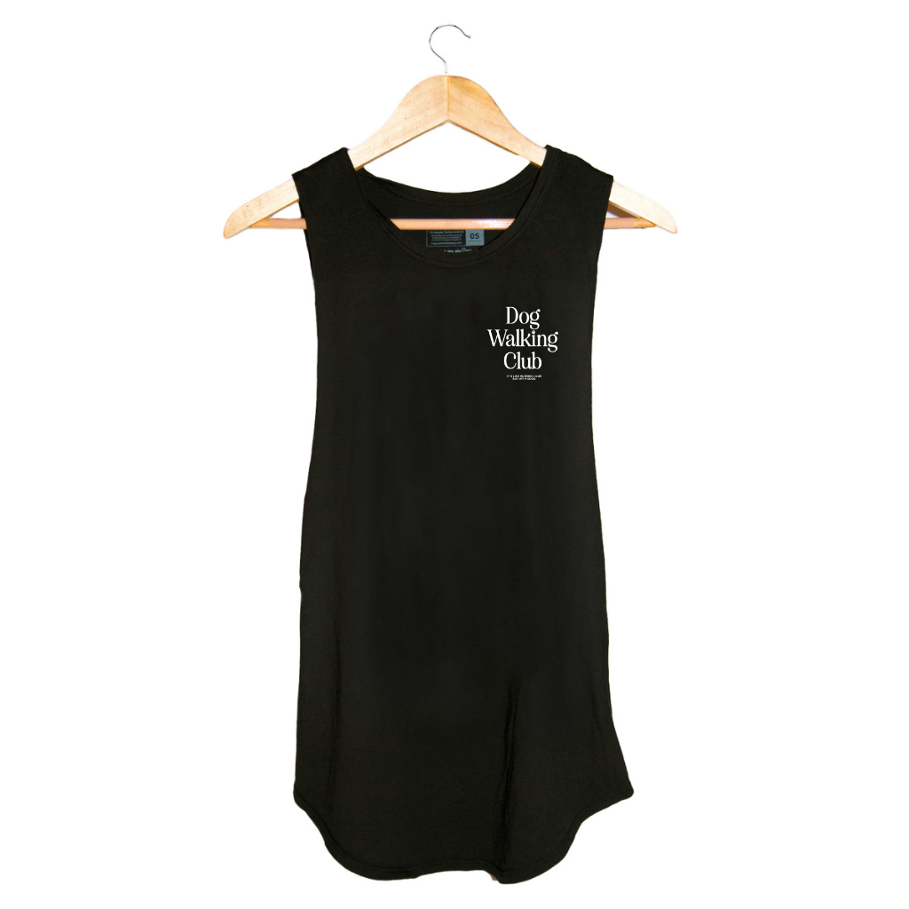 Dog walking club black tshirt sleeveless