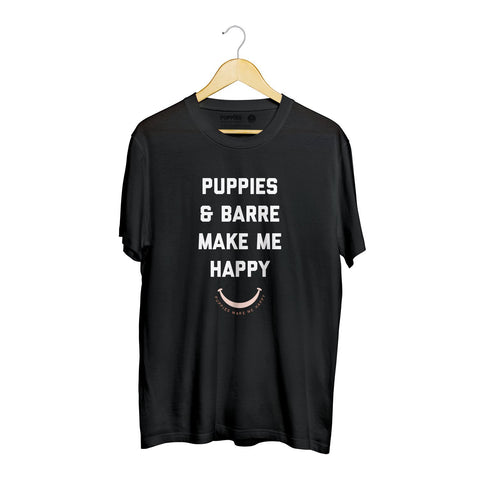 Puppies & Barre Title | Soft Cotton Uni-Sex Tee - Puppies Make Me Happy