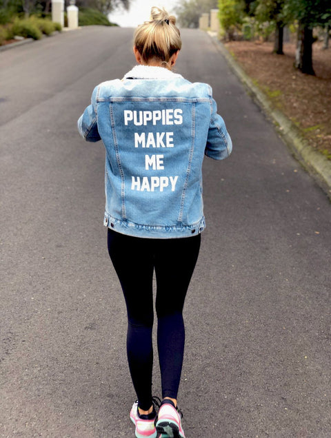 Doodle Puppies Uni-Sex Printed Sherpa Lined Jean Jacket