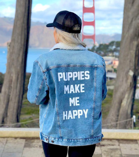 Doodle Puppies Uni-Sex Printed Sherpa Lined Jean Jacket