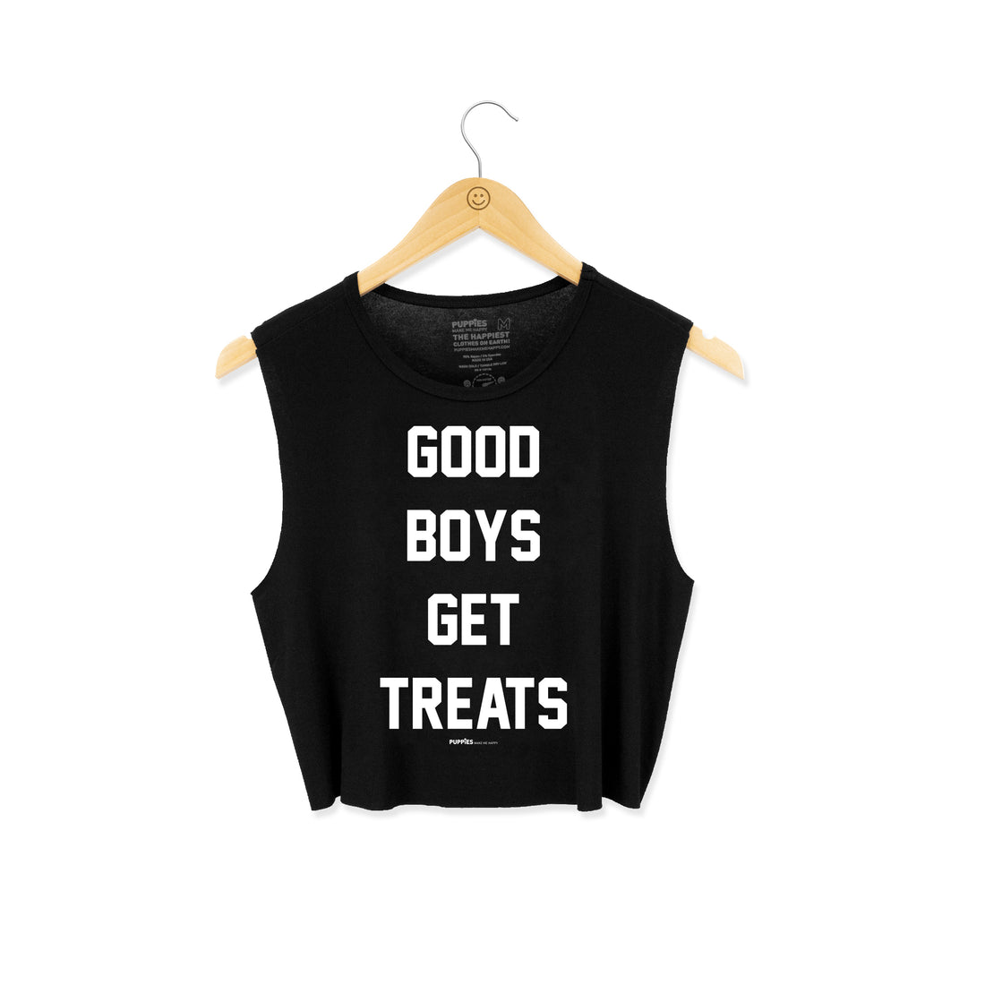 GOOD BOYS GET TREATS black crop top on hanger