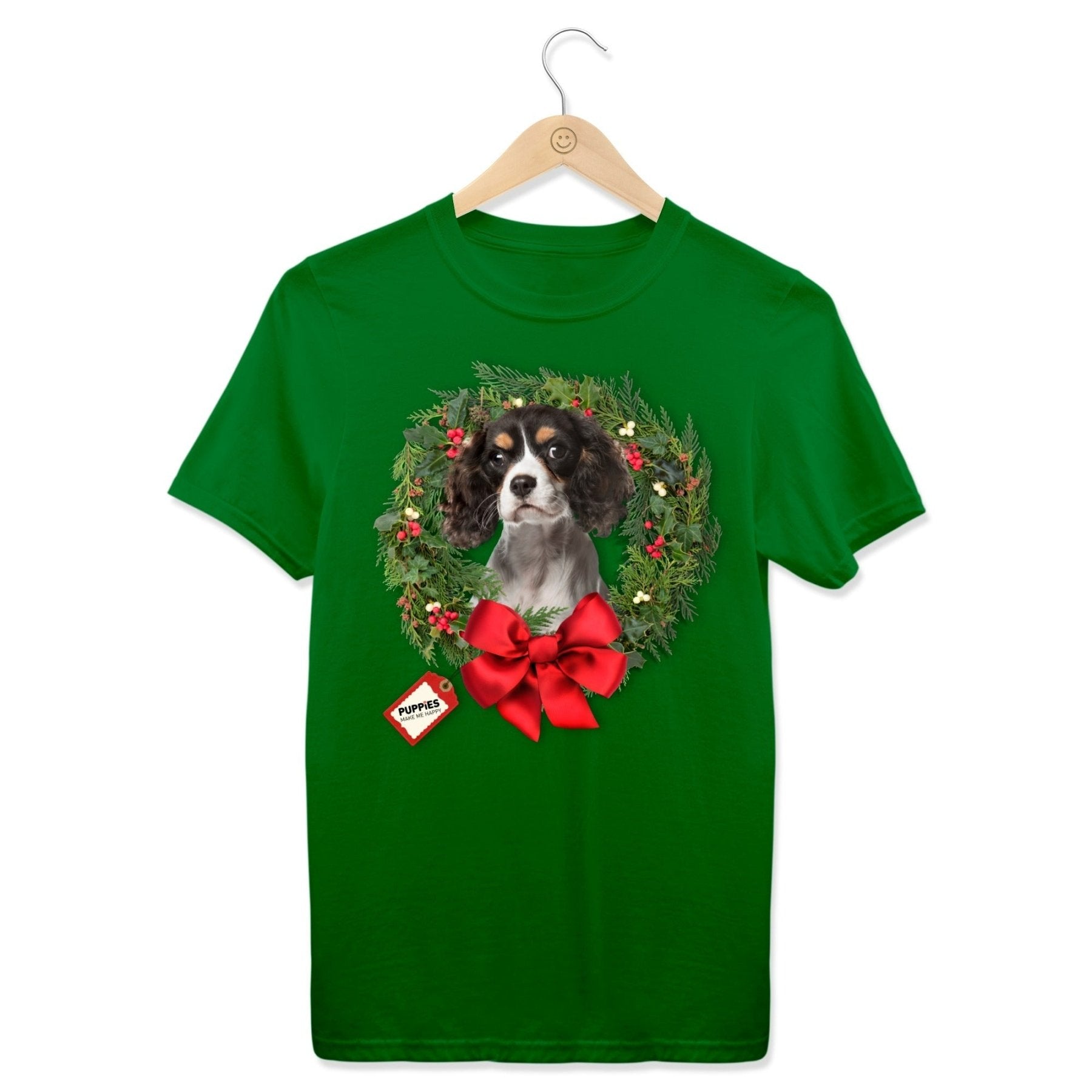 Custom Dog Photo Christmas Wreath T-Shirt | Personalized Elegant Best Holiday Gift - Puppies Make Me Happy