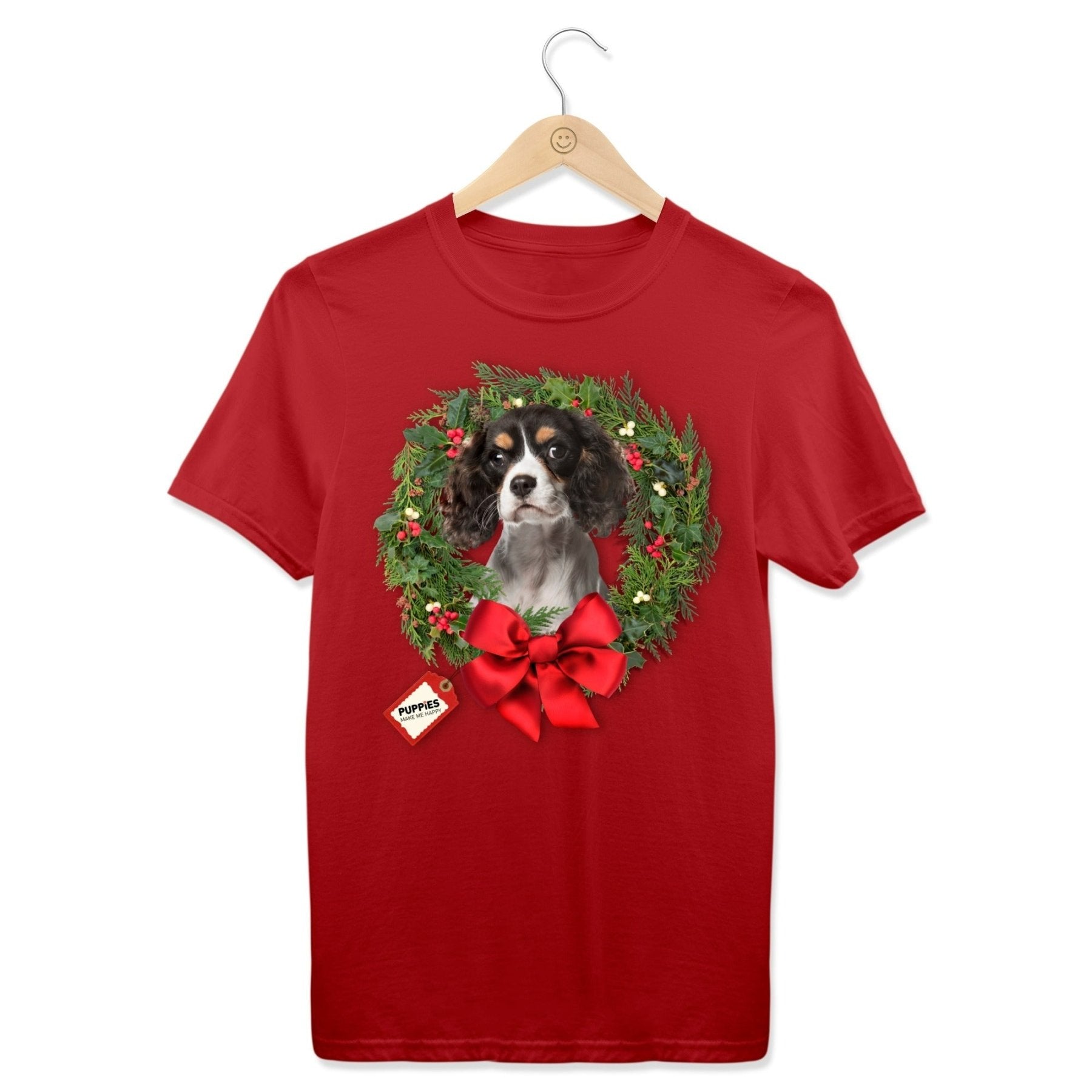 Custom Dog Photo Christmas Wreath T-Shirt | Personalized Elegant Best Holiday Gift - Puppies Make Me Happy
