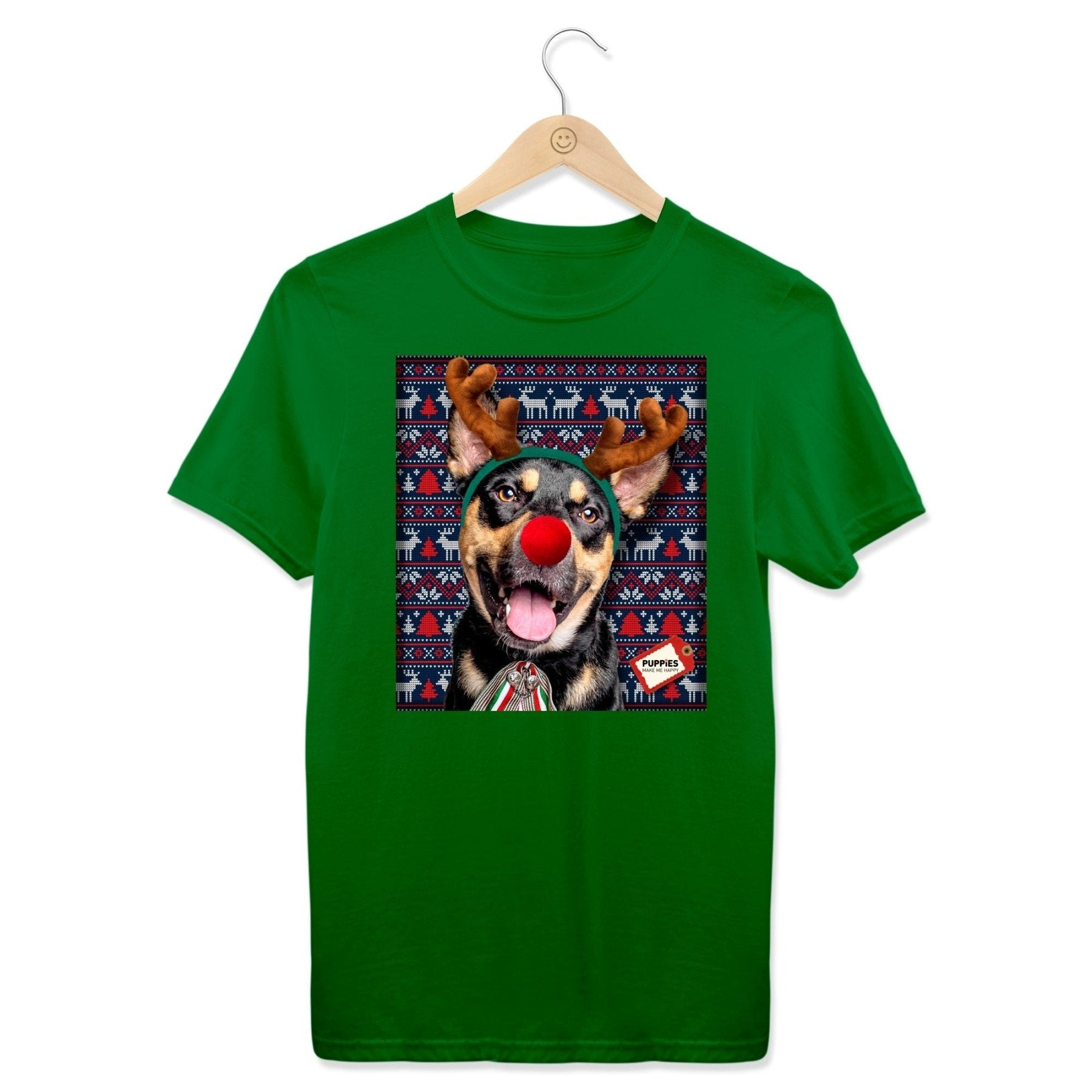 Custom Dog Photo Ugly Christmas Sweater Reindeer T-Shirt | Personalized Best Holiday Gift - Puppies Make Me Happy