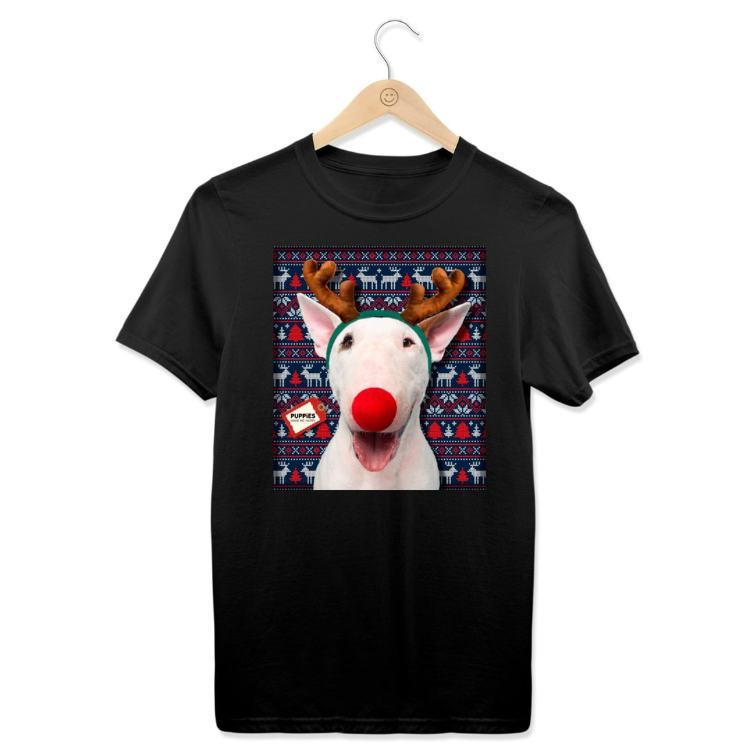 Custom Dog Photo Ugly Christmas Sweater Reindeer T-Shirt | Personalized Best Holiday Gift - Puppies Make Me Happy