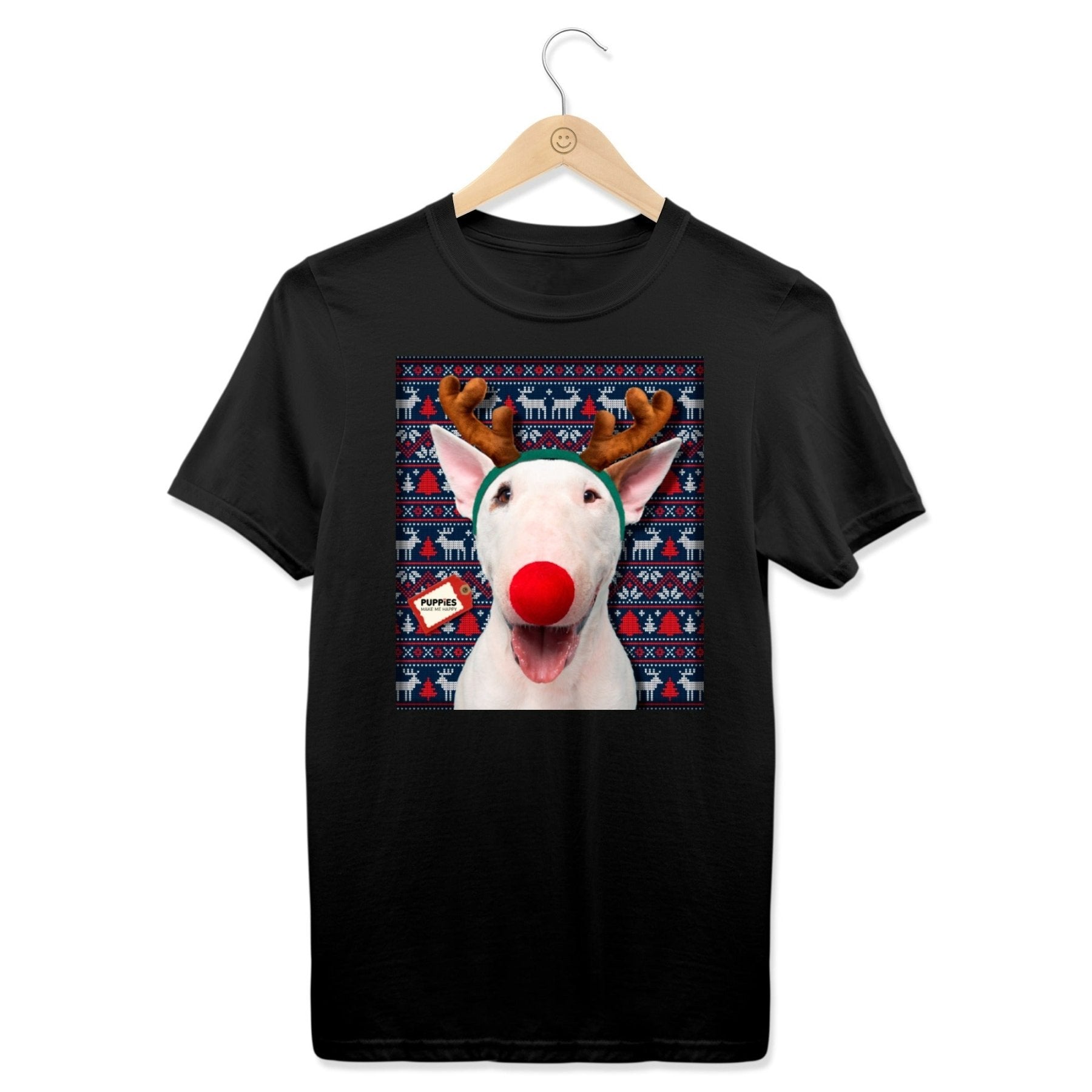 Custom Dog Photo Ugly Christmas Sweater Reindeer T-Shirt | Personalized Best Holiday Gift - Puppies Make Me Happy