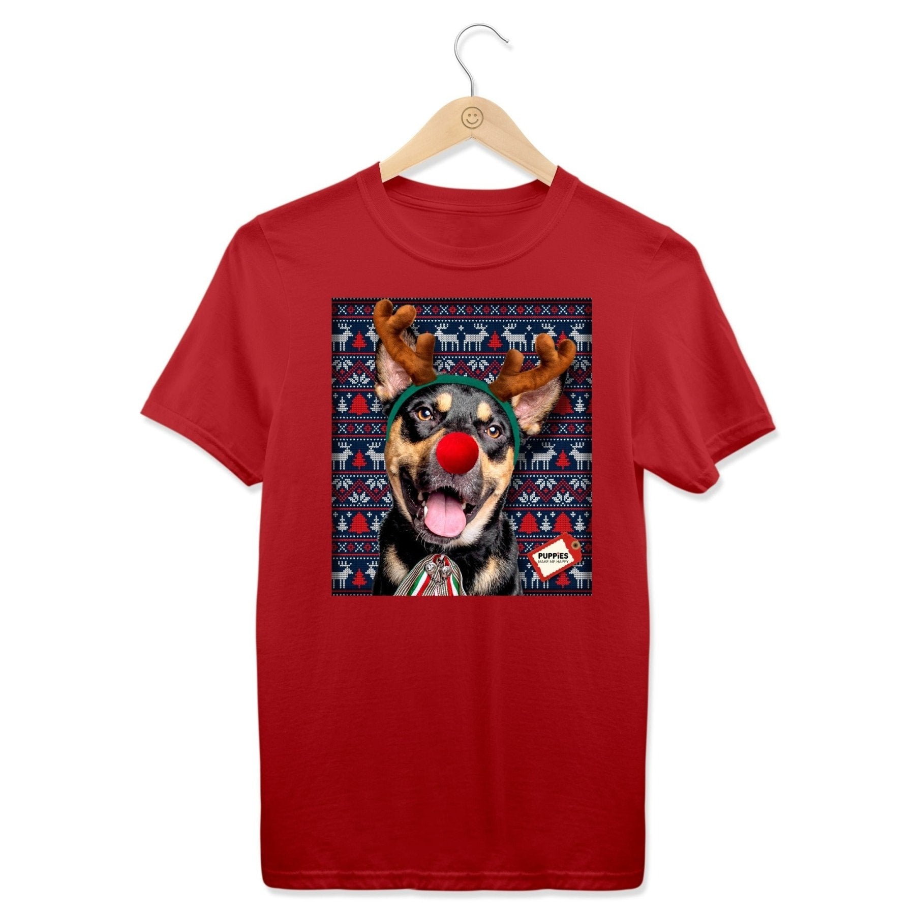 Custom Dog Photo Ugly Christmas Sweater Reindeer T-Shirt | Personalized Best Holiday Gift - Puppies Make Me Happy
