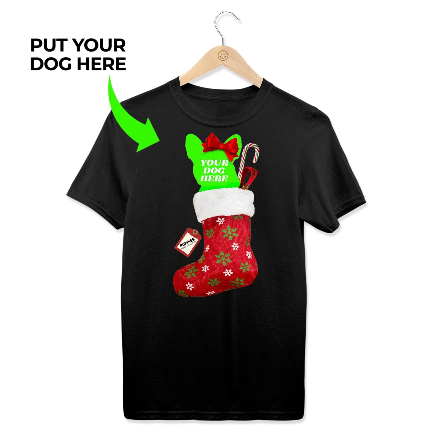 Custom Dog Photo Christmas Stocking T-Shirt | Personalized Best Holiday Gift for Dog Lovers - Puppies Make Me Happy