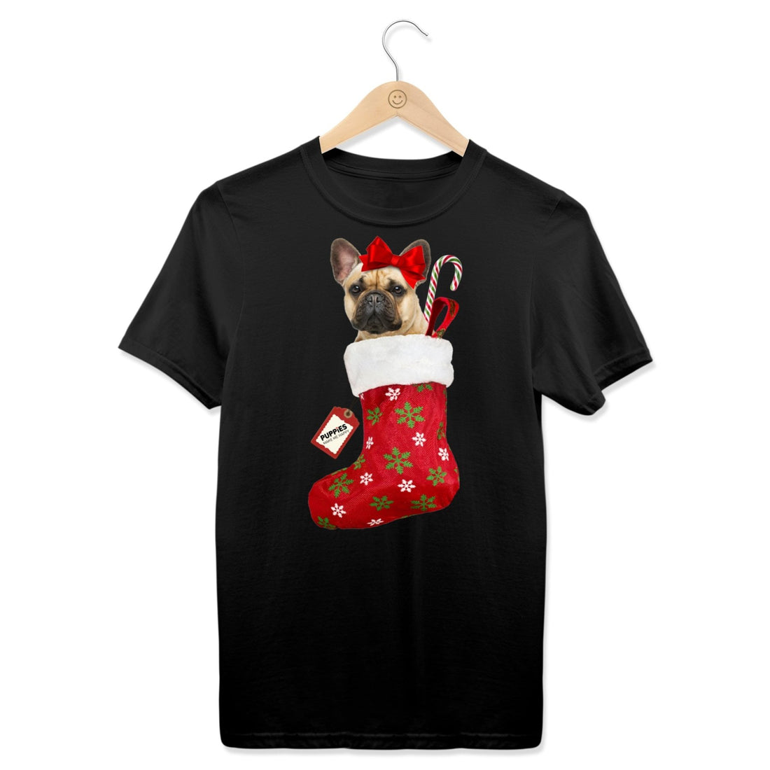 Custom Dog Photo Christmas Stocking T-Shirt | Personalized Best Holiday Gift for Dog Lovers - Puppies Make Me Happy