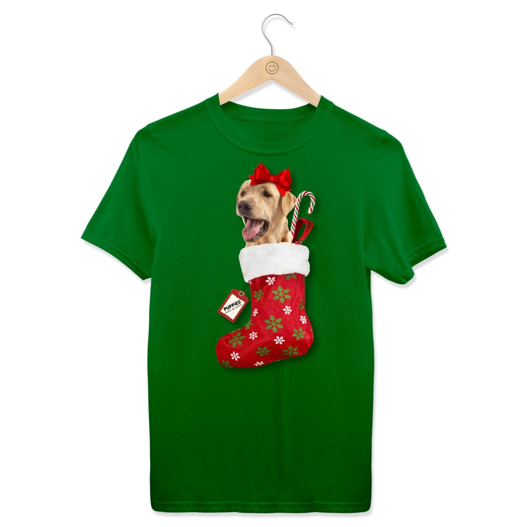 Custom Dog Photo Christmas Stocking T-Shirt | Personalized Best Holiday Gift for Dog Lovers - Puppies Make Me Happy