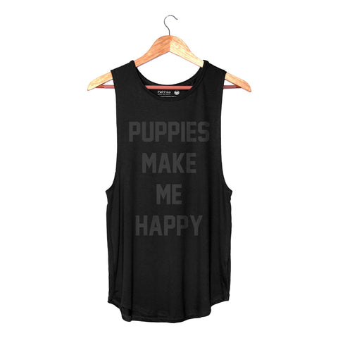 Title Black on Black Foil | Women's Sleeveless - Puppies Make Me Happy