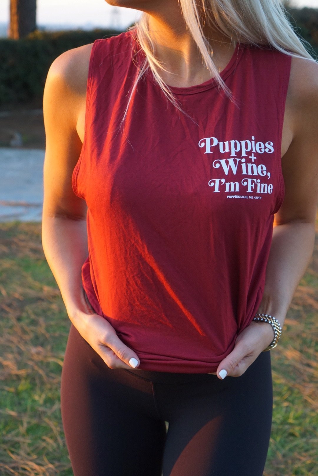 Puppies & Wine 2.0 - Women's Sleeveless - Puppies Make Me Happy