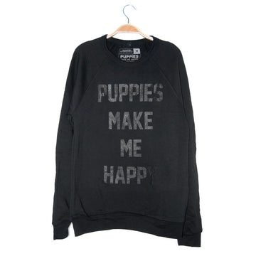 Title Tee | Black on Black Sweatshirt - Puppies Make Me Happy